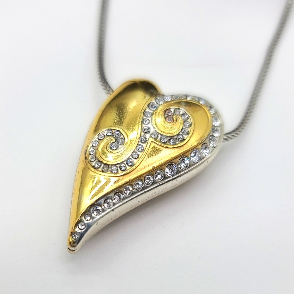 Rare! $72 Brighton "CORAZON" Heart in Bright Gold w Inset Swarovski Crystals! 💛